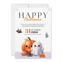 Cute Halloween Ghost Orange Pumpkin Spider
