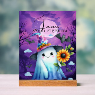 Cute Halloween Ghost Party 1st Birthday Acrylic Sign