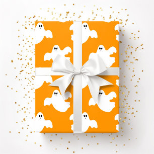 Cute Halloween Ghost Patter Orange Wrapping Paper