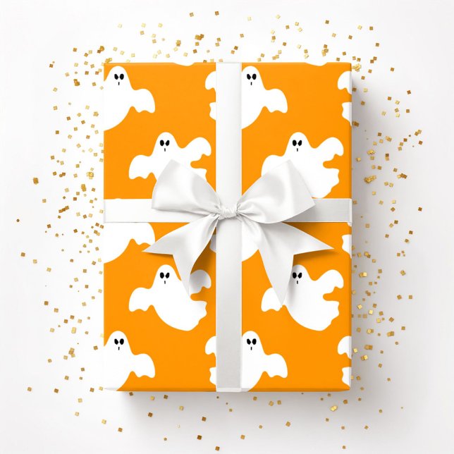 Cute Halloween Ghost Patter Orange Wrapping Paper (Cute Halloween Ghost Patter Orange Wrapping Paper)