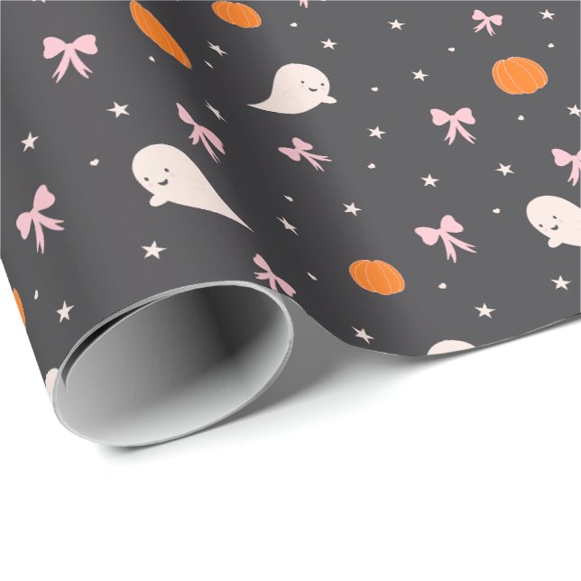 Cute Halloween Ghost Pattern Black Wrapping Paper (Roll Corner)