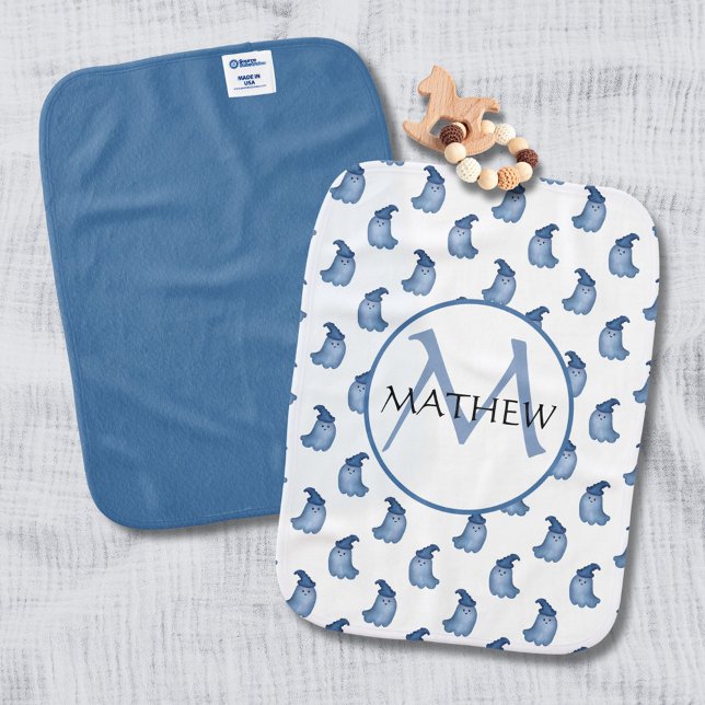 Cute Halloween Ghost Pattern Monogram Custom Baby Burp Cloth (Creator Uploaded)