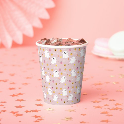 Cute Halloween Ghost Pattern Pink Paper Cup