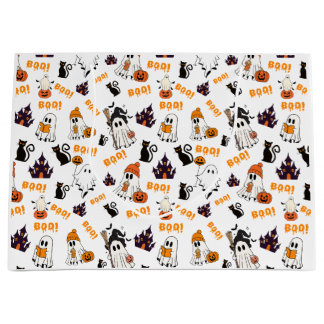 Cute Halloween Ghost Pattern – Spooky Black Cats Large Gift Bag