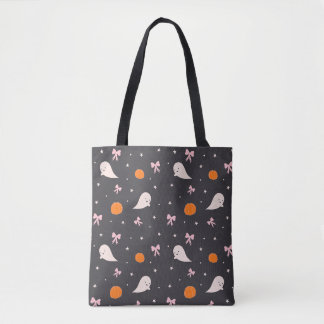 Cute Halloween Ghost Pattern Tote Bag | Black