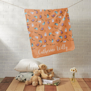 Cute Halloween Ghost Pattern with Books, Pumpkins  Baby Blanket