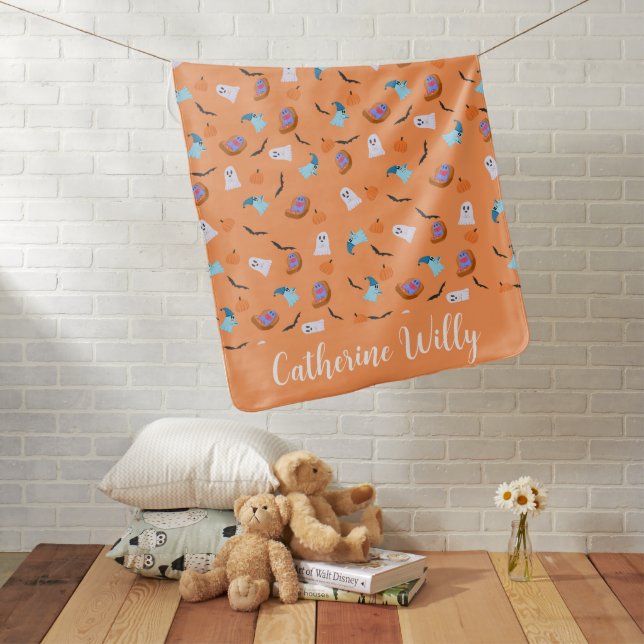 Cute Halloween Ghost Pattern with Books, Pumpkins  Baby Blanket (In Situ)