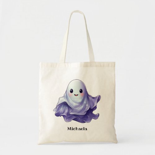 Cute Halloween Ghost Personalized Name Tote Bag