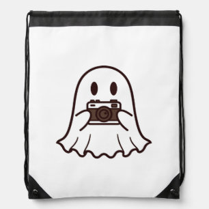 Cute Halloween Ghost Photographer Drawstring Bag