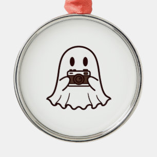Cute Halloween Ghost Photographer Metal Ornament
