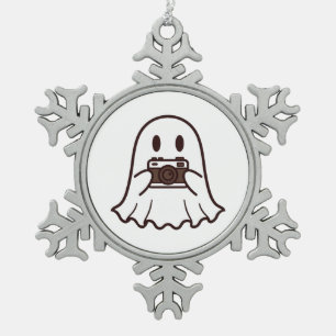 Cute Halloween Ghost Photographer Snowflake Pewter Christmas Ornament