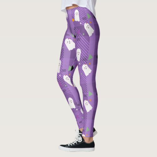 Cute Halloween Ghost Plaid Confetti Purple Leggings