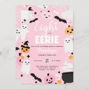 Cute Halloween Ghost Pumpkin 8th Birthday Party Invitation