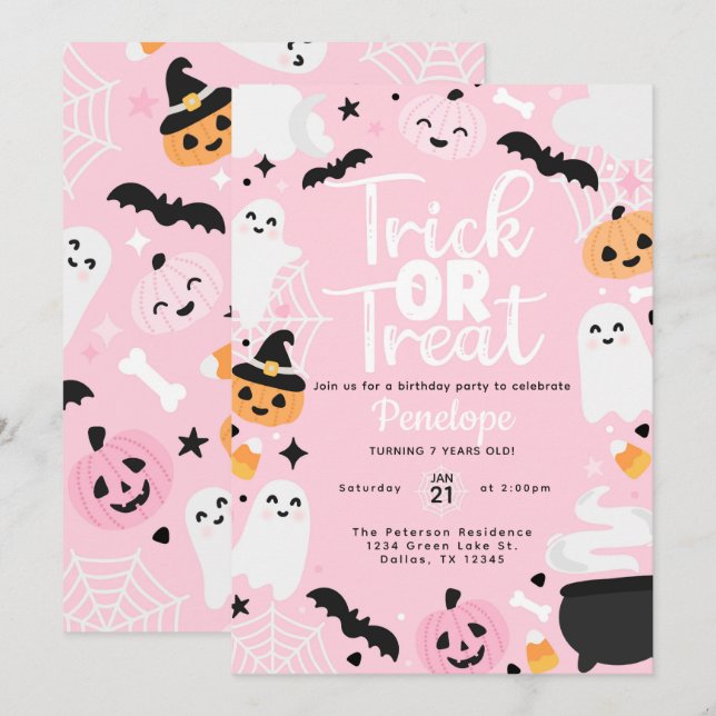 Cute Halloween Ghost Pumpkin Birthday Party Invitation (Front/Back)