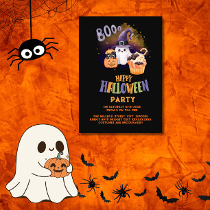 cute Halloween Ghost & Pumpkin black party Invitation