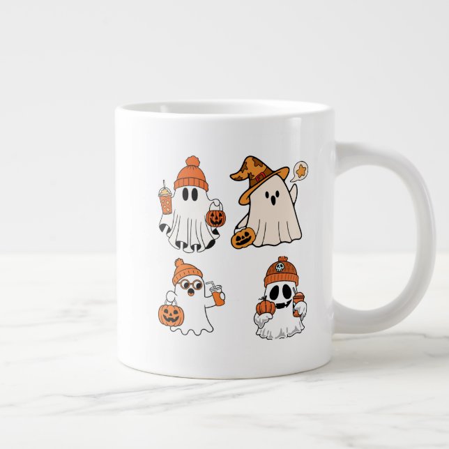 Cute Halloween Ghost Pumpkin Design Giant Coffee Mug (Right)