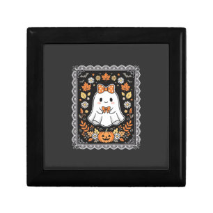 Cute Halloween Ghost Pumpkin Floral T-Shirt Design Gift Box