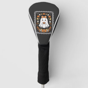 Cute Halloween Ghost Pumpkin Floral T-Shirt Design Golf Head Cover