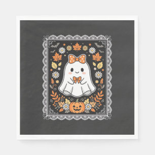 Cute Halloween Ghost Pumpkin Floral T-Shirt Design Napkins
