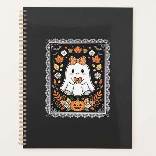 Cute Halloween Ghost Pumpkin Floral T-Shirt Design Planner