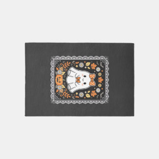 Cute Halloween Ghost Pumpkin Floral T-Shirt Design Rug