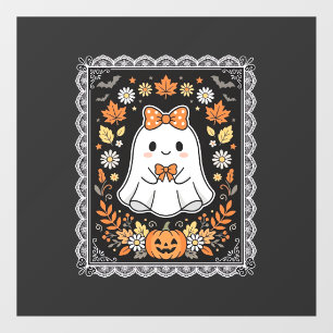Cute Halloween Ghost Pumpkin Floral T-Shirt Design Window Cling
