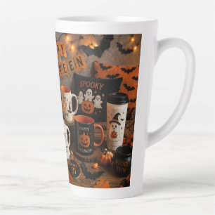 Cute Halloween Ghost & Pumpkin Frosted Glass Candl Latte Mug
