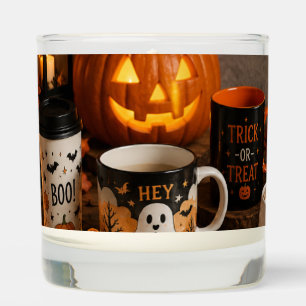 Cute Halloween Ghost & Pumpkin Frosted Glass Candl Scented Candle