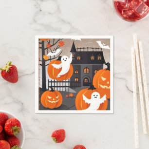 Cute Halloween Ghost & Pumpkin Party Decor Napkins