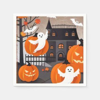 Cute Halloween Ghost & Pumpkin Party Decor Paper Napkins