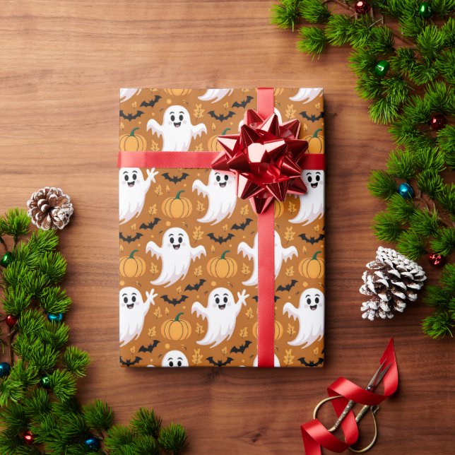 Cute Halloween Ghost Pumpkin Pattern Wrapping Paper (Holiday Gift)