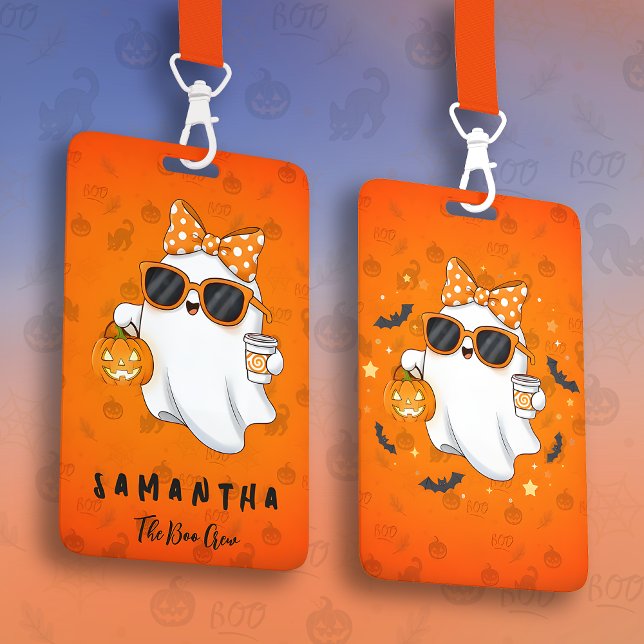 Cute Halloween Ghost Pumpkin Spice Personalized Badge (Creator Uploaded)
