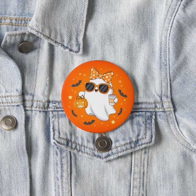 Cute Halloween Ghost Pumpkin Spice Personalized Button (In Situ)