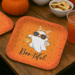 Cute Halloween Ghost Pumpkin Spice Personalized Paper Plates