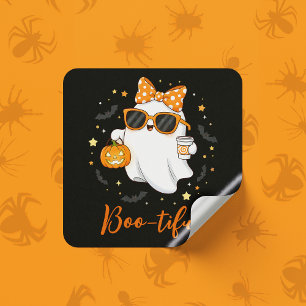 Cute Halloween Ghost Pumpkin Spice Personalized Square Sticker