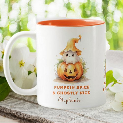 Cute Halloween Ghost Pumpkin Spice Personalized Two_Tone Coffee Mug