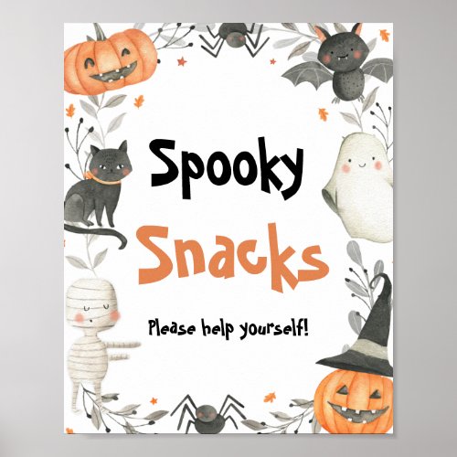 Cute Halloween Ghost Pumpkin Spooky Snacks Sign