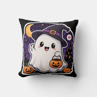 Cute Halloween Ghost Pumpkin Sticker T-Shirt Throw Pillow