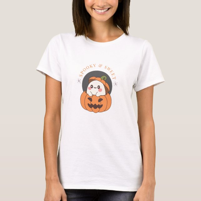 Cute Halloween Ghost Pumpkin T-Shirt  (Front)