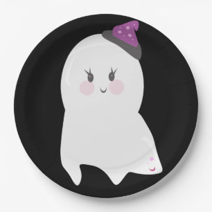 Cute Halloween Ghost Purple Black  Paper Plates