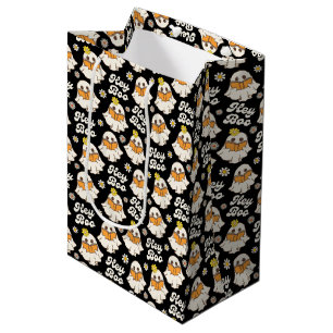 Cute Halloween Ghost Retro Spooky Boo Black Medium Gift Bag