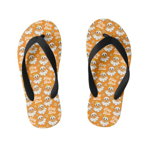 Cute Halloween Ghost Retro Spooky Boo Orange Kids Flip Flops