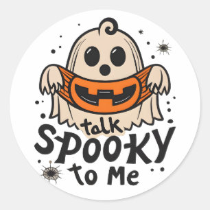 Cute Halloween Ghost Retro : Talk Spooky To Me Classic Round Sticker