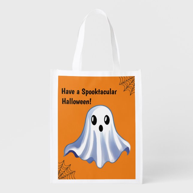 Cute Halloween Ghost Reusable Grocery Bag (Front)