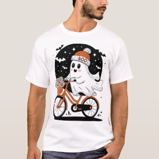 Cute Halloween Ghost Riding Bicycle Halloween T-Shirt