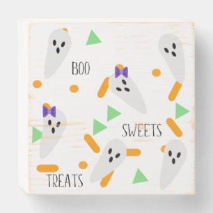 Cute Halloween Ghost Rustic Wooden Box Sign