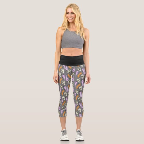 Cute Halloween Ghost Skull Bat Pattern Yoga Capri Leggings