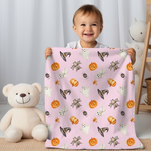 Cute Halloween Ghost Spider Hat Watercolor Pattern Baby Blanket