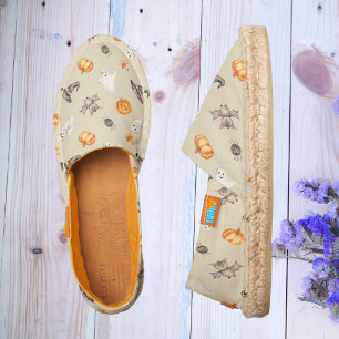 Cute Halloween Ghost Spider Hat Watercolor Pattern Espadrilles