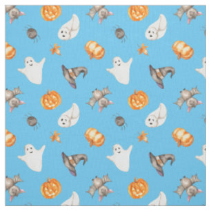 Cute Halloween Ghost Spider Hat Watercolor Pattern Fabric